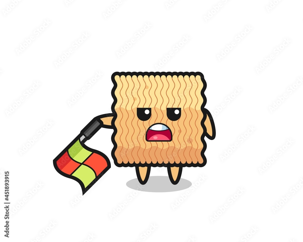 raw instant noodle character as line judge hold the flag down at a 45 degree angle raw instant noodle character as line judge hold the flag down at a 45 degree angle