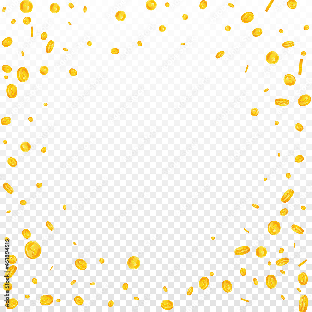 American dollar coins falling. Fair scattered USD coins. USA money. Alive jackpot, wealth or success concept. Vector illustration. American dollar coins falling. Fair scattered USD coins. USA money. Alive jackpot, wealth or success concept. Vector illustration.