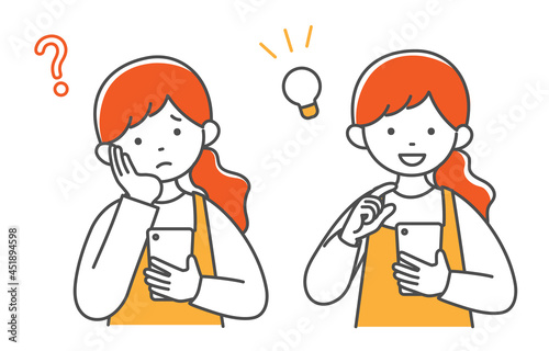 イラスト素材　主婦の表情セット　スマホ