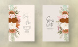 autumn floral wedding invitation card with rose and pine flower