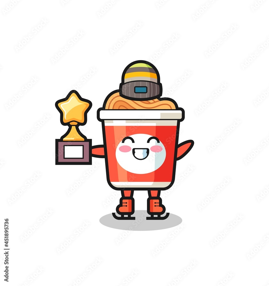 instant noodle cartoon as an ice skating player hold winner trophy instant noodle cartoon as an ice skating player hold winner trophy