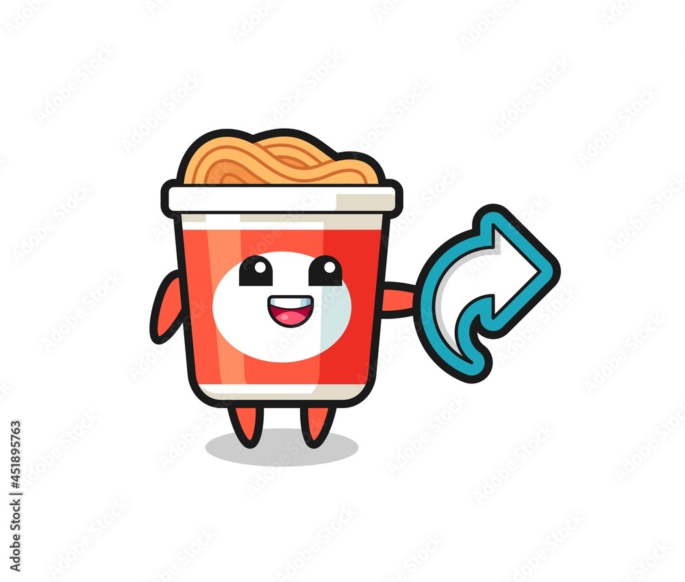 cute instant noodle hold social media share symbol cute instant noodle hold social media share symbol