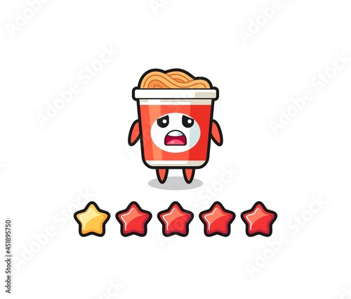 the illustration of customer bad rating, instant noodle cute character with 1 star