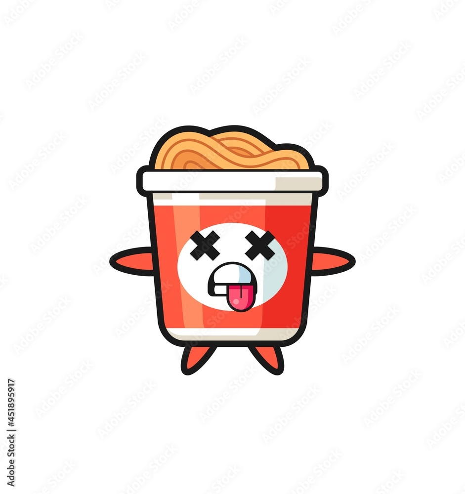 character of the cute instant noodle with dead pose character of the cute instant noodle with dead pose