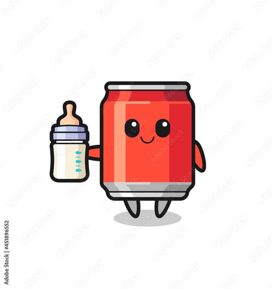 baby drink can cartoon character with milk bottle