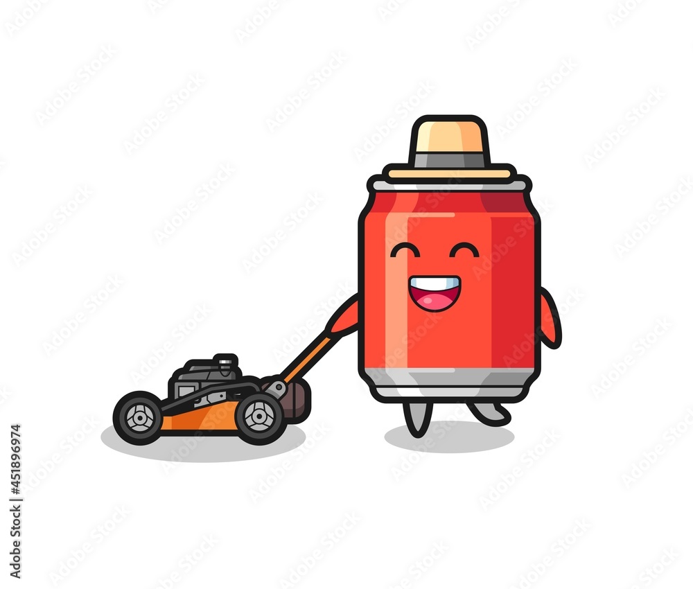 illustration of the drink can character using lawn mower illustration of the drink can character using lawn mower