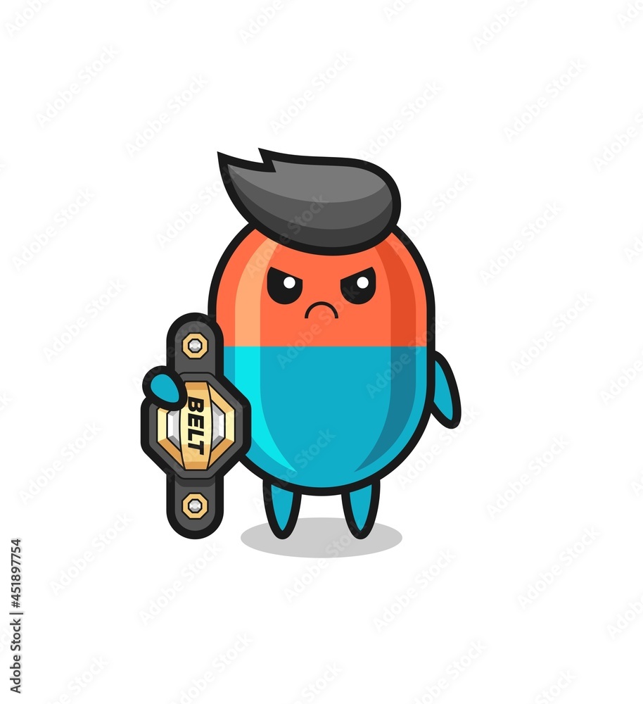 capsule mascot character as a MMA fighter with the champion belt capsule mascot character as a MMA fighter with the champion belt