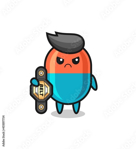 capsule mascot character as a MMA fighter with the champion belt