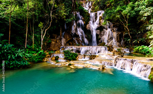 Fototapeta Naklejka Na Ścianę i Meble -  The Kuang Si Falls or Kuang Xi Falls @Luang Prabang