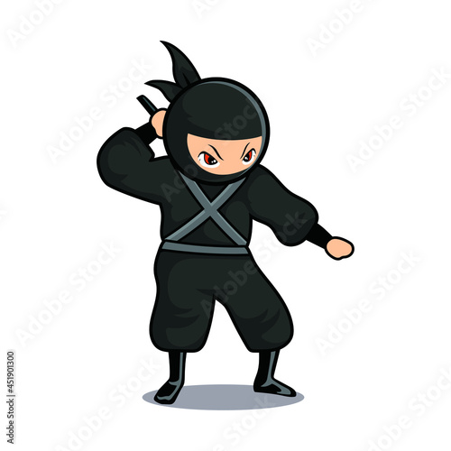 Cartoon black ninja stand ready attack