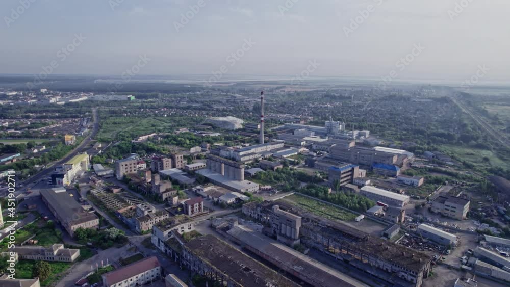 Aerial top view of the large logistics park with factories Aerial top view of the large logistics park with factories