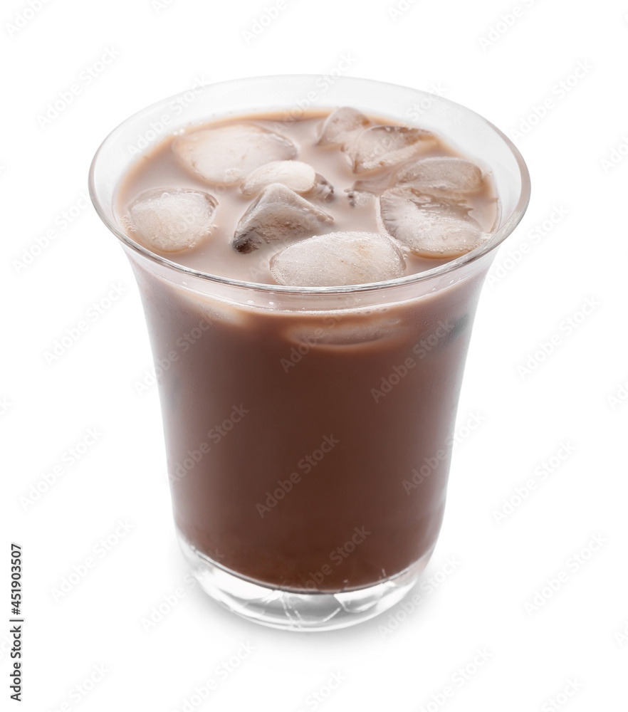 Glass of tasty chocolate milk on white background Glass of tasty chocolate milk on white background