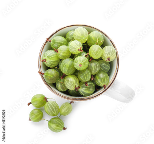 Wallpaper Mural Cup with fresh ripe gooseberry on white background Torontodigital.ca