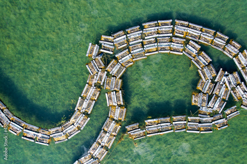 Aerial drone images of oyster farm on  Brisbane Waters,  Central Coast NSW Australia 