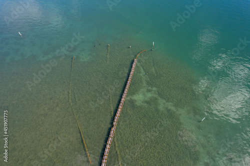 Aerial drone images of oyster farm on  Brisbane Waters,  Central Coast NSW Australia 