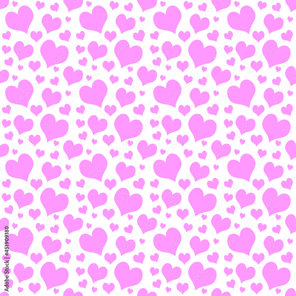 Seamless pink cute heart pattern on white background.