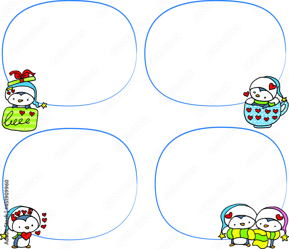 Fototapeta premium Vector illustration cute cartoon penguin series background frame card