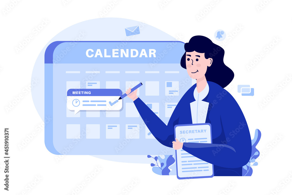 A woman as a secretary schedules an appointment meeting illustration concept