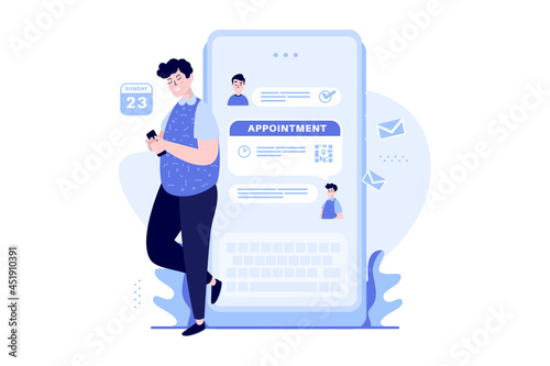 A man makes an appointment on a mobile chat illustration concept