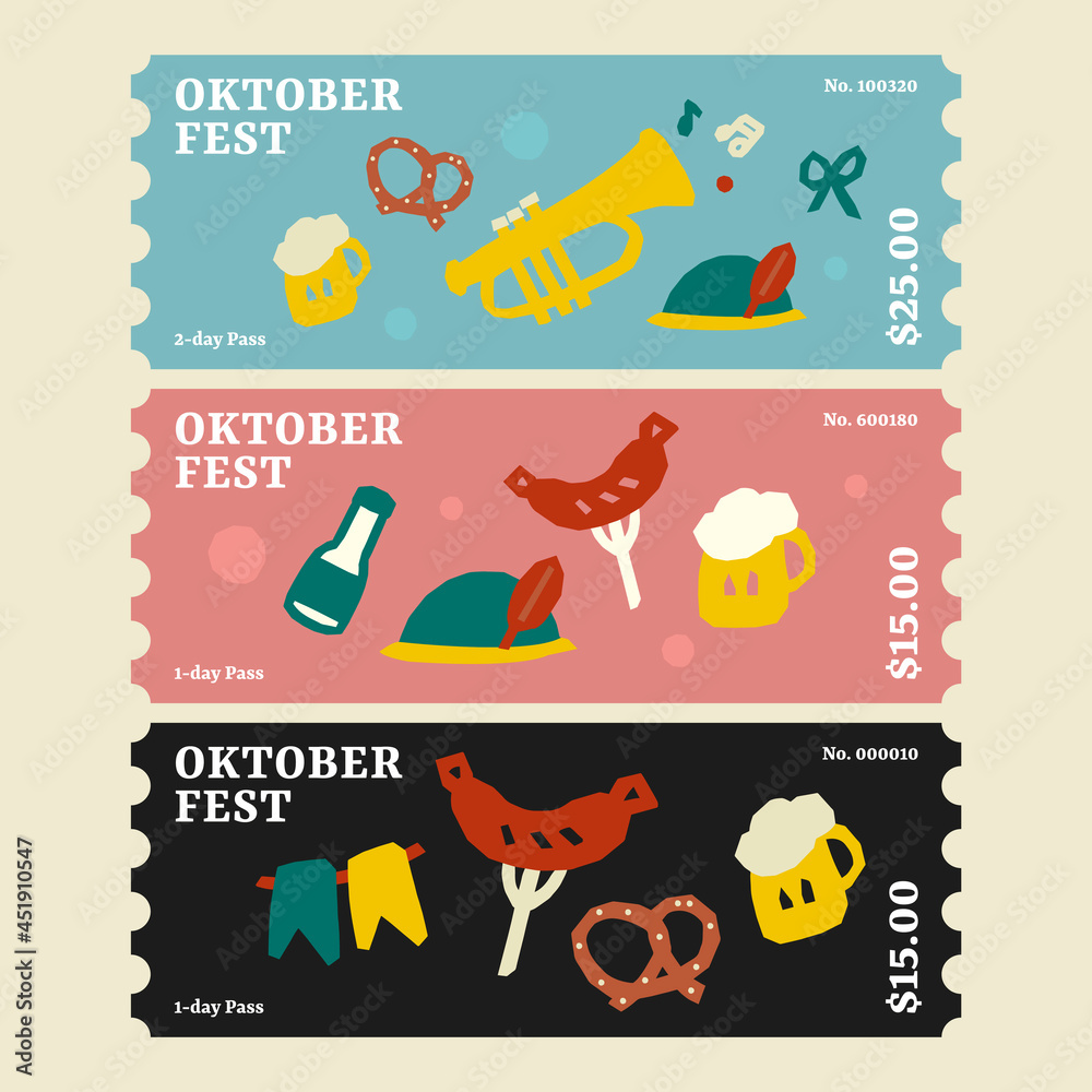Oktoberfest day pass ticket vector set