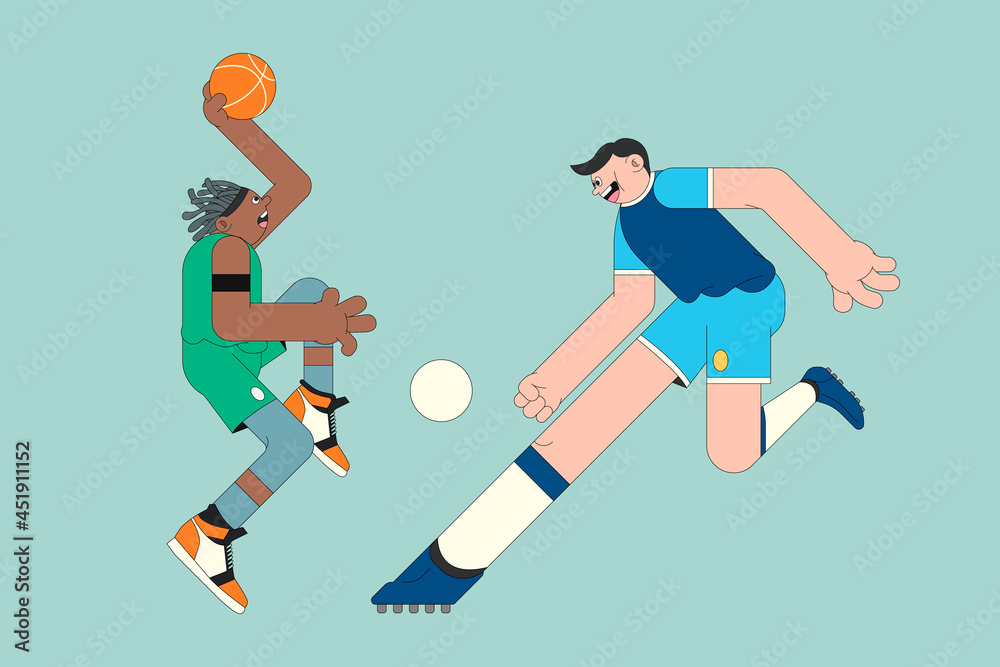 Young sportive characters on mint green background vector