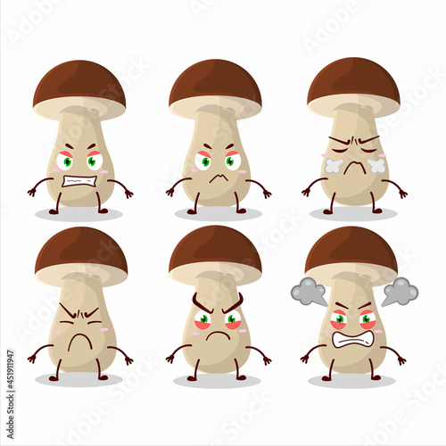 Boletus edulis cartoon character with various angry expressions