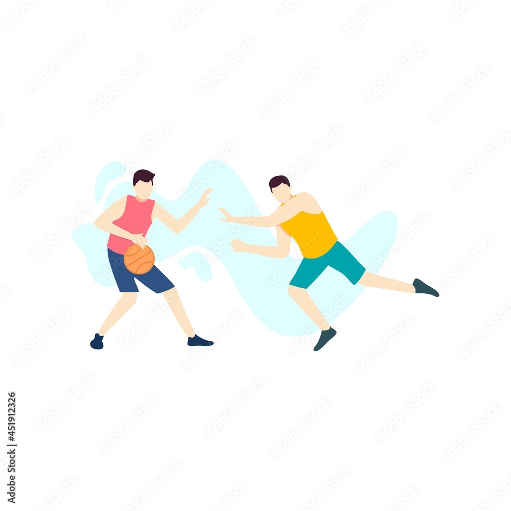 two man playing basketball sport game people character flat design vector illustration