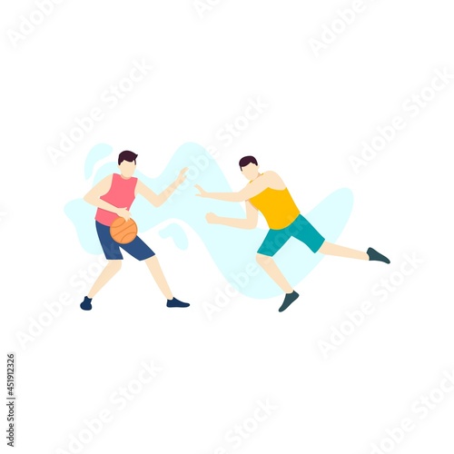 two man playing basketball sport game people character flat design vector illustration