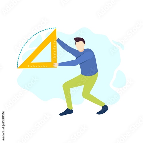 man holding a large ruler people character flat design vector illustration