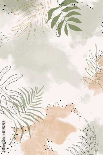 Beige leafy watercolor background vector photo