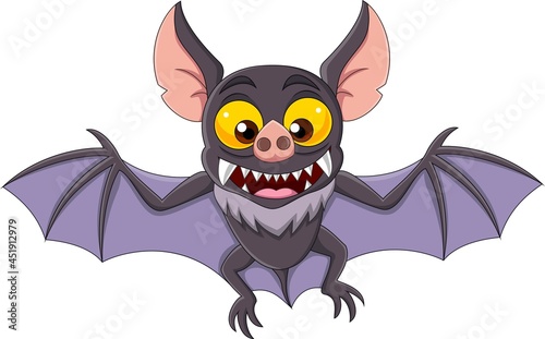 Cartoon bat flying isolated on white background