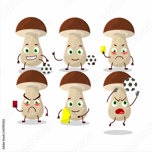 Boletus edulis cartoon character working as a Football referee
