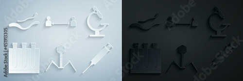 Set Bacteria bacteriophage, Microscope, Blood test and virus, Syringe, Safe distance and Ebola disease icon. Vector
