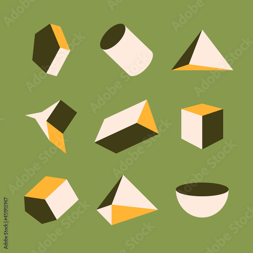 Retro green geometrical shapes design element vector set