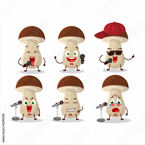 A Cute Cartoon design concept of boletus edulis singing a famous song