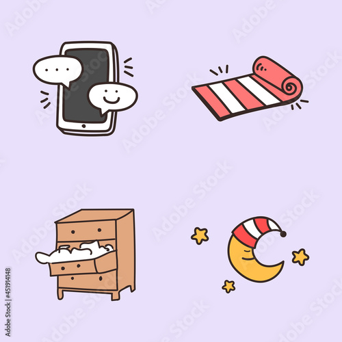 Cute social distancing and quarantine icon set vector