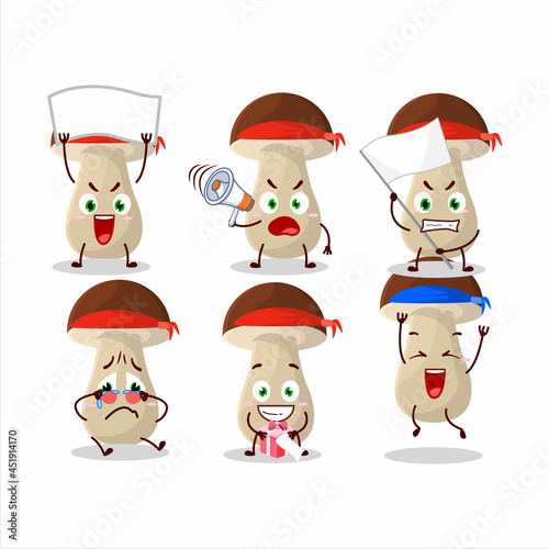 Mascot design style of boletus edulis character as an attractive supporter