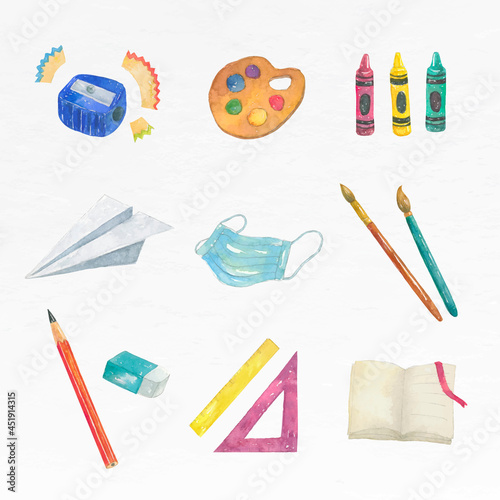 Education object vector watercolor set educational graphic