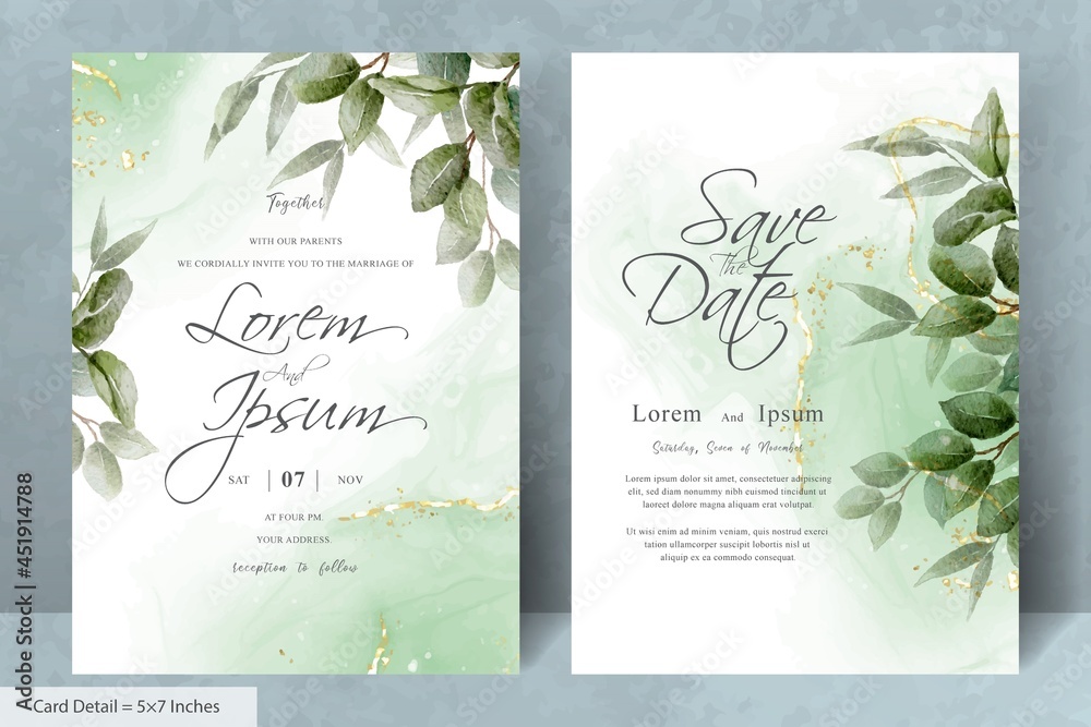 Set of Elegant Wedding invitation Template with Hand drawn floral and watercolor background