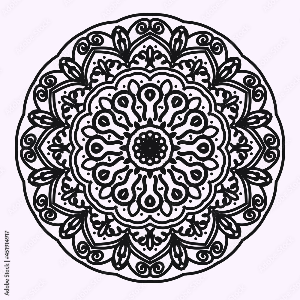 Indian Mandala Arabic Islamic Pattern Ornament Black White