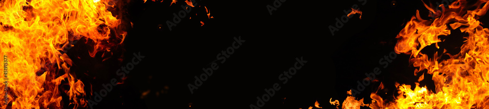 Panorama background image of a red-hot flame Panorama background image of a red-hot flame