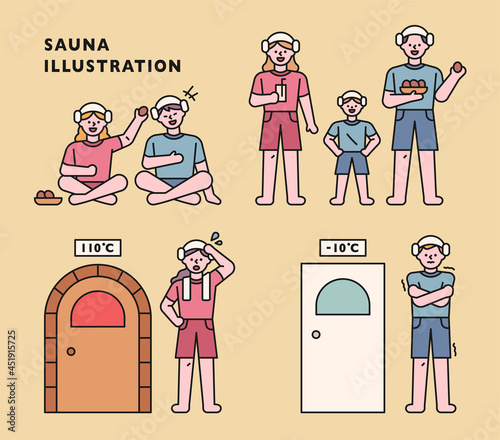 People who enjoy Korean saunas. vector design illustrations.