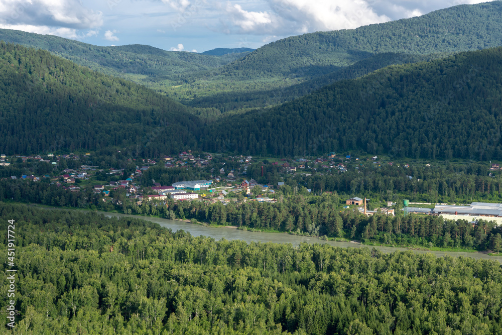 green trees and river in a mountain valley green trees and river in a mountain valley