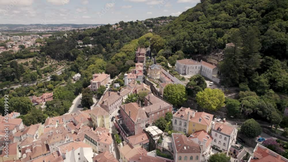 Picturesque old houses on foothills of Portugal’s Sintra Mountains. Aerial view Picturesque old houses on foothills of Portugal’s Sintra Mountains. Aerial view