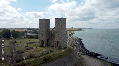 Wallpaper Mural Reculver Towers in Kent. Aerial view of medieval building next to the sea in Kent, England. Torontodigital.ca