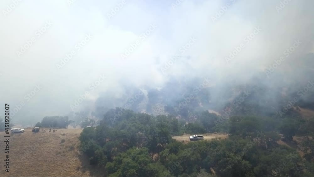 A truck sits circled by oak trees during fire A truck sits circled by oak trees during fire