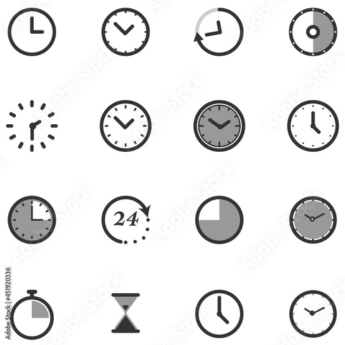 Set of clock thin line icon. Perfect circle timer symbol 640x640x pixels vector illustrator.