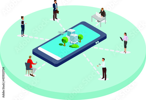 Vector illustration. Isometry. Business, finance, work. Office. Corporation, meeting. The conference. Training, people, staff. development, money. schedule, leader. Communication.technology