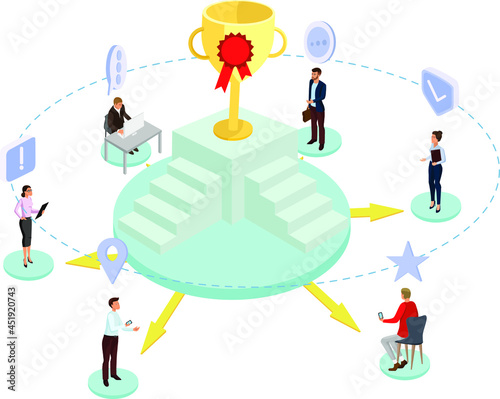 Vector illustration. Isometry. Business, finance, work. Office. Corporation, meeting. The conference. Training, people, staff. development, money. schedule, leader. Communication.technology