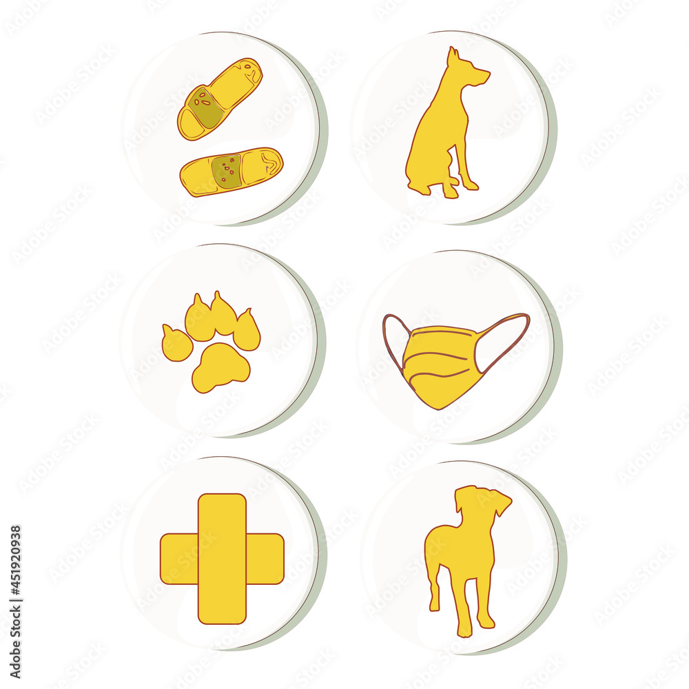 Isolated vector illustration of a set of veterinary icons on a white background. Veterinary icons, shop for dogs, cats isolated blank for designers, logo, emblem, trend